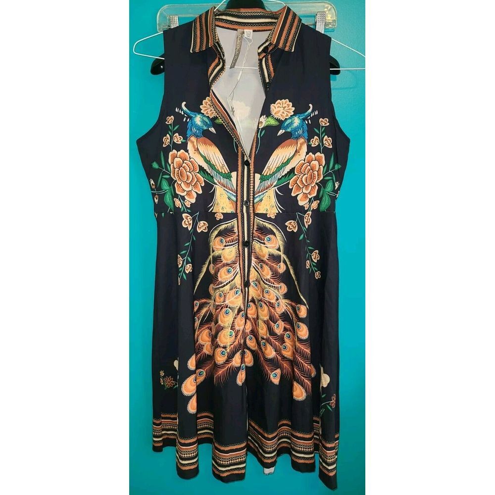 Charlie Charlie Charlotte Dress XL Peacock Dress Fits Like‎ Medium Mini Length